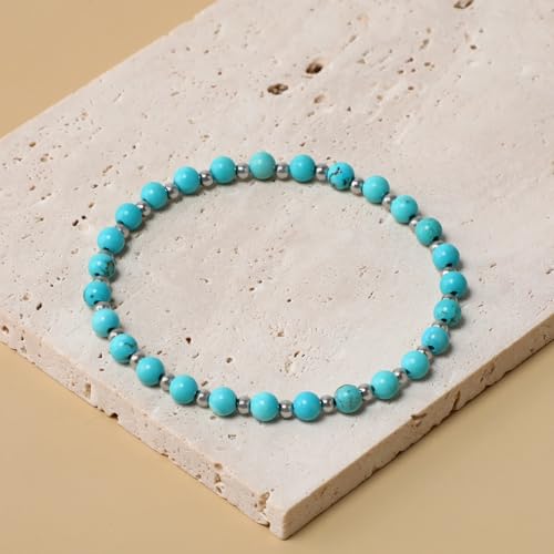 QOGIR 14k gold Handmade Healing Bracelet, Natural Gem Stone Crystal Elastic Gold Bracelet - color: Blue Turquoise Silver - Wisdom, size: 4m