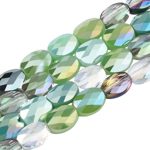 1 Box 210PCS Green Flat Oval Glass Beads with Holes Faceted Electroplate AB Color Plated Spacer Loose Bead Charm Bulk for Jewelry Making Necklaces Bracelets Earrings DIY Craft Supplies - color: Green