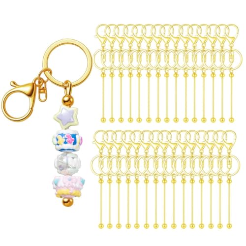 RQAYE 30pcs Beadable Keychains Keychain Bulk kit Cute Blank Bead Keychain Strip DIY Men's and Women's Making Supplies Crafts, Jewelry, Bag Accessories, Customized Project Gifts (Gold) - color: Gold