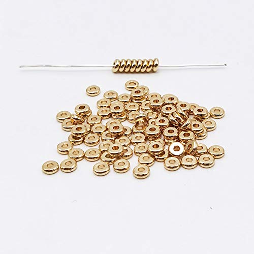 INSPIRELLE 100pcs Heishi Beads 5mm Long-Lasting Disc Brass Rondelle Spacer Beads Pale Gold Plated Flat Round Shape Jewelry Metal Spacers for Bracelet Necklace Jewelry Making - color: Pale Gold, size: 5mm