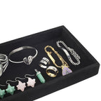 2 Pcs 9" x 5.7" Velvet Jewelry Tray Jewelry Display Tray, Stackable Empty Plate Trays for Earrings Necklaces Bracelet Rings Display Showcase - Black - color: Black, size: Flat Tray 9"x5.7"