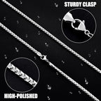 Fiusem Flat Box Chains for Men, 2.5/3/4/4.5/5mm Silver Tone Box Chain Necklace, Stainless Steel Necklaces for Men and Women 16-28 Inches, Jewelry Gift - size: 28 Inches, style: Silver 2.5MM