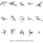 PH PandaHall 15 Style Bird Charms, 90pcs Swallow Charms Tibetan Antique Silver Animal Pendants Beads for DIY Spring Earring Necklace Bracelet Making - color: 15 Styles Bird - 90pcs