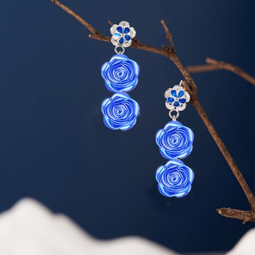 100pcs Rose Flower Spacer Beads ABS Plastic Roseflower Shape Bead Cute Roses Craft Beads Accessories Embellishments for DIY Bracelet Necklace Jewelry Making Supplies, Royal Blue - color: Blue