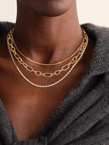Gold Necklace for Women - Chunky 14K Gold Plated Chain Necklace Cuban Link Paperclip Chain Herringbone Statement Choker Necklace for Women Simple Trendy Jewelry Gifts - style: 10mm-paperclip chain-gd-2