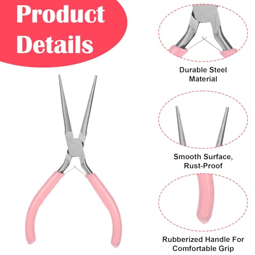 2 Pack Needle Nose Pliers, 5.9 Inch Small Needle Nose Pliers for Jewelry Making, Pink Mini Plier for Crafts, Precision Plier Set for Jewelry Repair Wire Bending Gripping Tiny Project
