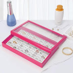 KUKUVR 100 Slots Ring Earring Holder Display Case, Velvet Jewelry Ring Earring Storage Organizer Box Tray with Clear Lid for Women And Selling Show (Pink) - color: Pink