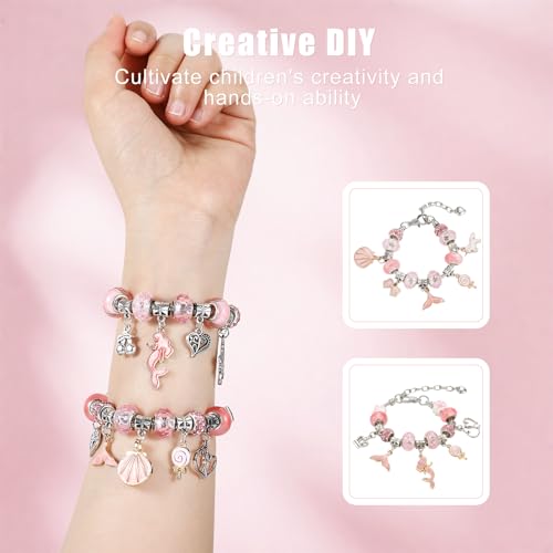 Emibele Girls Charm Beads Bracelet Making Kit with Portable Jewelry Box, Jewelry Making Kit for Kids Age 5 6 7 8-12, DIY Arts Crafts Toys for Teens Girls Gift Choices on Birthday Valentines Christmas - color: A-Pink