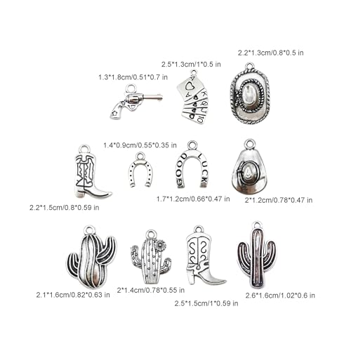 Julie Wang 100 Grams Alloy Western Cowboy Cowgirl Charms Antique Silver Gold Color Boot Hat Pendants for Necklace Earrings Bracelet Jewelry Making Women Gifts Craft DIY Findings - color: Antique Silver