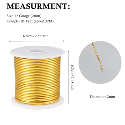 12 Gauge Gold Aluminum Craft Wire (105FT) - Anodized for Jewelry Making, Beading Floral, Plant Gardening, Sculpting & Modeling Craft Wire (Gold #14, 2mm) - color: Gold #14