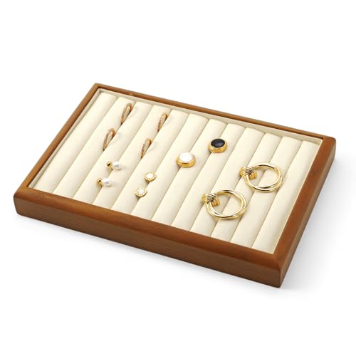 Solid Wood Jewelry Ring Display Tray Jewelry Drawer Organizer Showcase Display Organizer Tray for Rings Stud Earrings(Beige) - color: Beige, size: Ring Tray