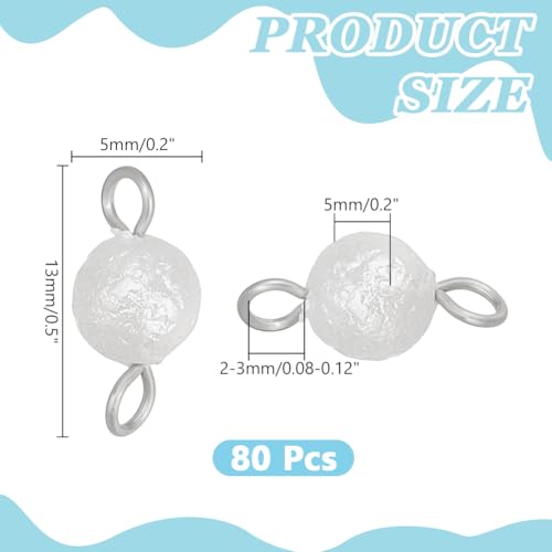 80Pcs Baroque Pearls Round Beads Double Loop Links Connectors Natural Freshwater Pearl Beads Pearl Link Connector Charm for Women DIY Jewelry Making Craft 3mm and 1.6mm Hole