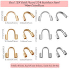 Beebeecraft 300Pcs 6 Styles Wire Guardian U Shape 18K Gold & Sterling Silver Plated 304 Stainless Steel Wire Guard Loops Thread Protector for Jewelry Making Earring Bracelet Necklaces