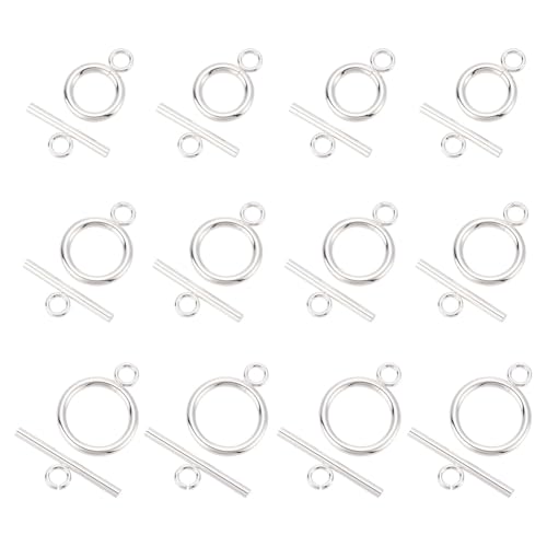 UNICRAFTALE 12 Sets 3 Sizes Silver Color Ring Bar Toggle Clasps Stainless Steel Jewelry Clasps Connectors Ring Clasps & Bar Clasps for DIY Jewelry Making 13-18mm Wide