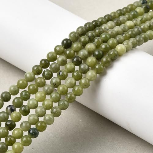 90Pcs Natural Chinese Jade Beads 4mm Round Gemstone Beads Smooth Stone Loose Bead for DIY Bracelets Necklace Earrings Jewelry Making - color: Natural Chinese Jade, size: 4mm