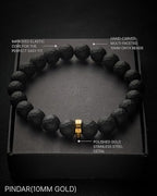Forge & Foundry Faceted Matte Black Onyx Stone Beaded Bracelet | Custom Signature Stainless Steel Bead | ‘Pindar’ | 8mm and 10mm Bead Desgins | Refined Hand-Crafted Jewelry - color: 10mm Gold, size: Medium
