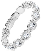Feraco Pure Copper Bracelets for Women, 4X Ultra Strength Magnetic Bracelet with 3800 Gauss Neodymium Magnets & Dazzling Austrian Cut Crystals Stone, Adjustable Jewelry Gift - style: Radiant Square Shine - Silver
