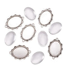 FASHEWELRY 5 Sets Alloy Oval Flower Edge Bezel Pendant Trays with Clear Dome Glass Cabochon Blank Base Connector for DIY Jewelry Making - color: 25x18mm-5 Sets