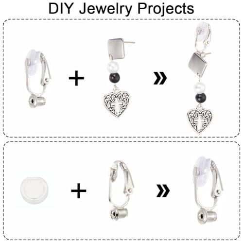 1 Box 36Pcs Clip-on Earring Converter Silver Clip on Earring Findings Brass Non Pierced Earring Components with Earring Pads Clip Earring Findings for Jewelry Making Supplies DIY Craft Women - color: Platinum