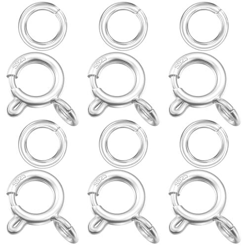 OHINGLT 925 Sterling Silver Spring Ring Clasp with Closed Jump Rings,Round Trigger Lobster Clasp for Bracelet Necklace Connectors DIY Jewelry Making Supplies Made in Italy - color: 6Pcs Silver, size: Small 0.2in (5mm)