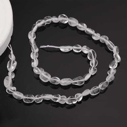 Natural Stone Beads 6-8mm Clear Quartz Oval Irregular Freeform Tumbled Loose Gemstone Beads for Jewelry Making 15 Inch Strand 50-55 Pcs - color: Clear Quartz-1 strand15”-approx. 55 beads
