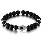 Hamsa Hand of Fatima Protection – Bead Bracelet for Women Men with Black Onyx – Buddhist Prayer Mala