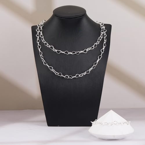 5 Yard Silver Plated Stainless Steel Chain for Jewelry Making Hollow Heart Necklace Bracelet Chains Bulk for Women - color: Heart Silver
