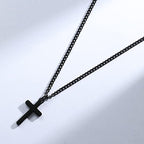 Joxevyia Cross Necklace for 14K Gold Filled Stainless Steel Small Cross Pendant with Cuban Chain Necklace Simple Faith Jewelry Christmas Gift for Men Women 16-24 Inches - size: 16 inches, style: black cross necklace 0.8"*0.4"