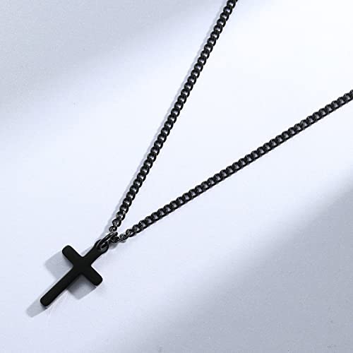 Joxevyia Cross Necklace for 14K Gold Filled Stainless Steel Small Cross Pendant with Cuban Chain Necklace Simple Faith Jewelry Christmas Gift for Men Women 16-24 Inches - size: 22 inches, style: black cross necklace 0.8"*0.4"