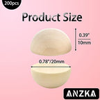 ANZKA 200pcs Split Wood Balls, 20mm Half Wooden Beads for Craft, 0.8 inch Diameter Hemisphere Bulk, Natural Wooden Half Bead - size: 20mm