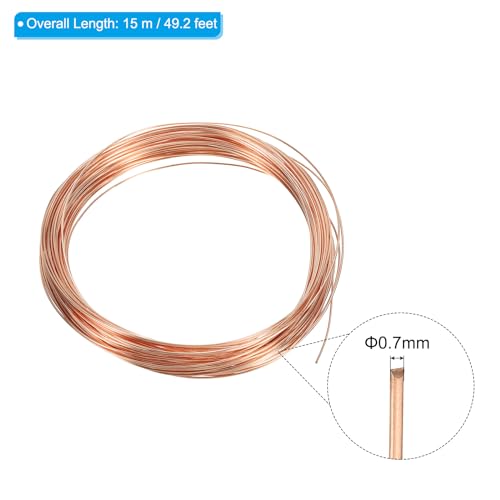 PATIKIL 49 Feet Solid Bare Copper Wire, 22 Gauge 99.9% Pure Copper Wire 0.7mm Soft Beading Wire Metal Plant Stem Ties for Jewelry Craft (15m) - size: 0.7mmx15m