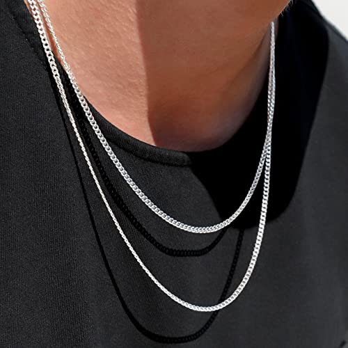 OCHCOH 925 Sterling Silver Clasp 3mm3.5mm4mm5mm7mm Cuban Link Chain Necklace for Men Diamond Cut Silver Chain Necklace for Women 16 18 20 22 24 26 28 30 Inch - size: 18 Inch, style: 3mm