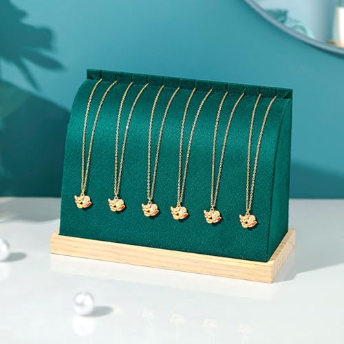 Cambered Necklace Display Stand with Flannelette Soft Mat Wood Jewelry Organizer Tabletop Display Holder for Necklaces, Choker Pendant (Green) - color: Green
