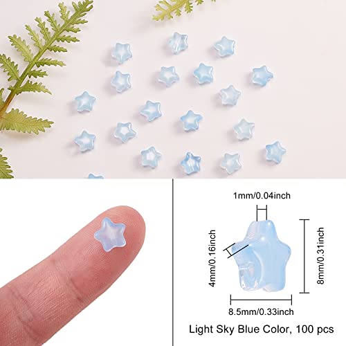 UR URLIFEHALL 100 Pcs Light Sky Blue Spray Painted Glass Star Beads for Earring Bracelet Necklace Jewelry DIY Craft Making - color: 100pcs-8x8.5x4mm-light sky blue star glass beads