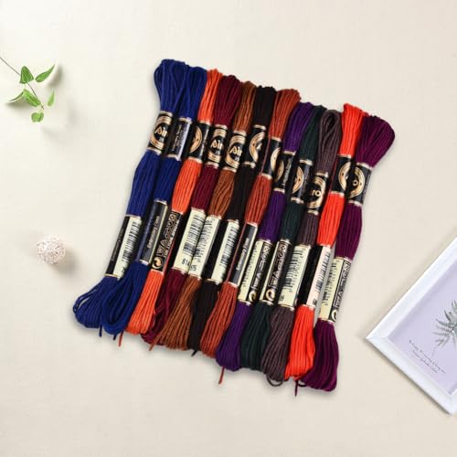 12 Skeins 6 Strands Hand Variegated Embroidery Floss Gradient Cross Stitch Thread Polyester Friendship Bracelet String Yarn Bracelets Threads Bulk for Sewing Knitting Craft Crochet Stitching - color: Dark Color