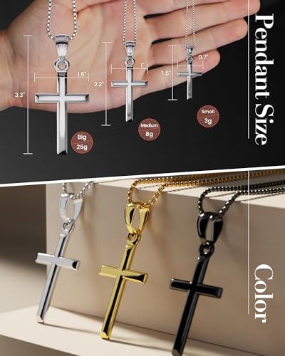 Cross Pendant Necklace with Bible Verse - Top-grade 316L Stainless Steel, Sleek Polished Design, Skin-friendly, Christian Jewelry for Men and Women - color: Elegant Silver, size: Small, style: JOSHUA 1:9