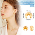 Beebeecraft 1 Box 100Pcs 18K Gold Plated Crimp Bead Covers Metal Half Round Open Crimp Beads Knot Covers Caps 5mm for DIY Jewelry Makings - color: Gold, size: 5mm