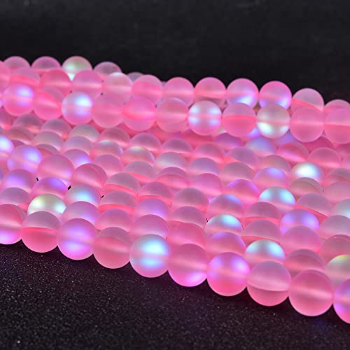 60PCS 6mm Natural Light Pink Mystic Aura Quartz Gemstone Frosted Matte Titanium Round Loose Spacer Beads 15 inch Full Strand Crystal Healing Power Quartz - color: Light Pink, size: 6mm