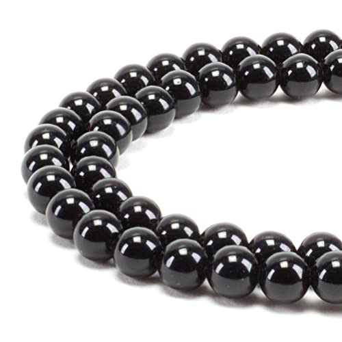 Cherry Tree Collection | 100PCS Gemstone Round Beads for Jewelry Making | Includes Storage Box, Elastic String, and Needles - color: black obsidian, size: 6mm