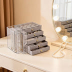 Greenfeather Jewelry Organizer with 7 Removable Drawers, Clear Acrylic Jewelry Box with 16 Necklace Hooks 48 Pairs of Earring Holes 5 Velvet-Lined Drawers for Rings Bracelets Necklaces - color: Gray-Style B