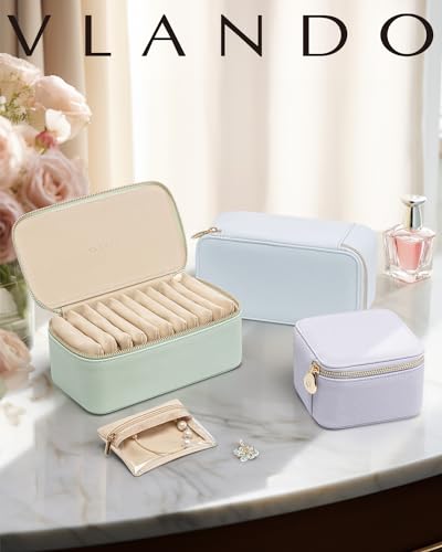 VLANDO Travel Jewelry Case Organizer,Small Jewelry Box with 12 Velvet Jewelry Storage Pockets,Christmas Gift Ideas for Bride Friends Women Girls-Baby Blue - color: 12PCS-Baby Blue