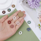 10Pcs 10 Style Natural Donut Charm 15mm Mixed Gemstone Hollow Circle Pendants Flat Round Disc Pendants Large Hole Charms Dangle Charm for Jewelry Making Necklace Bracelet Earring Supplies - size: 15x5mm