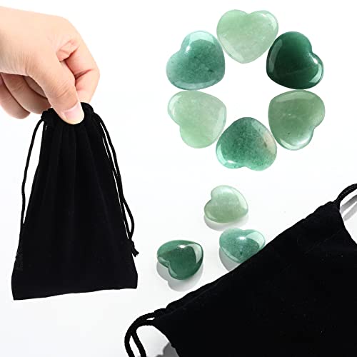 Patelai 24 Pcs Green Aventurine Heart Crystals Green Heart Shaped Worry Stones for Stress Relief, Mental Health Month, Reiki Balancing, Mini Pocket Gemstones Valentines Gift with Black Flannelette Bag - color: Green