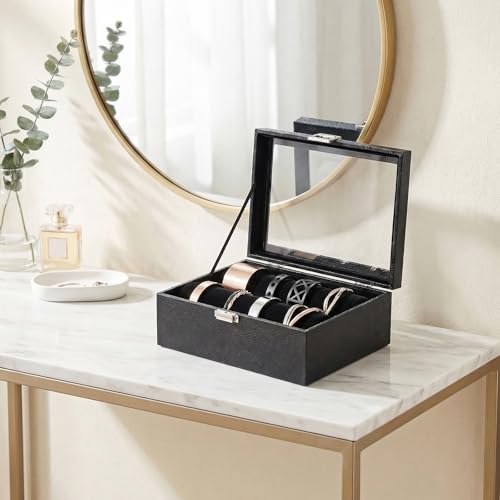 Bracelet Display Holder with Rods for Bangles Watches, Jewelry Organizer Box Storage Case with Clear Lid (Black) - color: Black