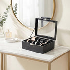 Bracelet Display Holder with Rods for Bangles Watches, Jewelry Organizer Box Storage Case with Clear Lid (Black) - color: Black