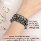 LPBeads Handmade Natural Gemstone Stretch Elastic Bracelet Healing Crystal Round Stone Beads Jewelry Gifts for Women Men - color: Black Larvikite, size: 10mm