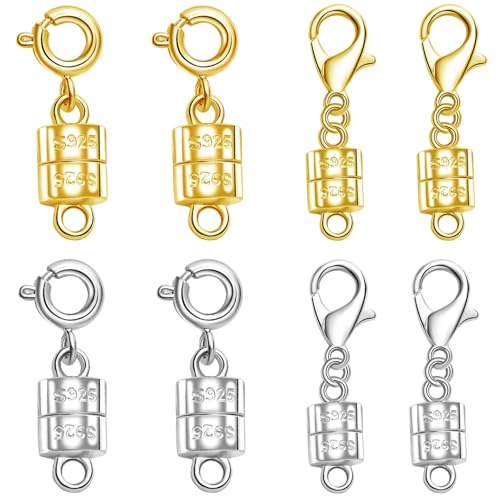 S925 Silver Magnetic Necklace Clasps, S925 Jewelry Making Connectors, Chain Extender Converters for Bracelets Necklace, 8 Pack (8pcs Golden Silvery A) - color: 8pcs golden silvery A