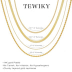 Tewiky Layered Necklaces for Women Non Tarnish- Chunky 14k Gold Plated Herringbone/Snake/Rope/Box/Cuban Link Chain for Women Waterproof Layering Stack Choker Necklace Trendy Dainty Tarnish Free Jewelry Set - color: 4 Layered Necklace Gold