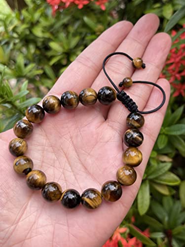GAF TREASURES Grade A ++ Gemstone Round Bead Adjustable Bracelet 10mm, Genuine Crystal Bead Bracelet, Gift for Men & Women - color: Tiger Eye