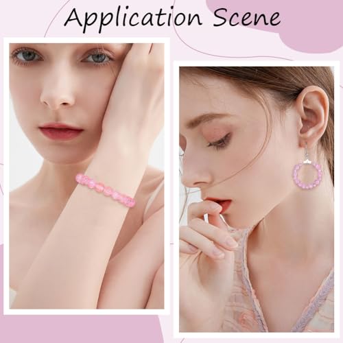 1 Box 450PCS 4/6/8/10MM Pink Crack Beads with Holes Round Glass Crackle Painted Transparent Smooth Small Spacer Loose Bead Bulk for Jewelry Making Necklace Bracelets DIY Crafts Supplies - color: Pink